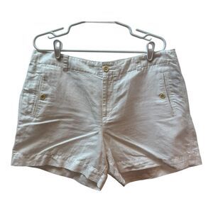 LAUREN Ralph Lauren Women's Linen Blend Chino Shorts Size 14 Beige Herringbone